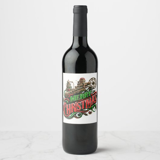 Frohe Weihnachtsstampunk Weinetikett (Vorderseite)