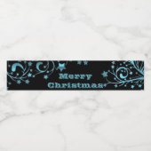 Frohe Weihnachtsstars Black Metallic Blue Look Wasserflaschenetikett (Einzelnes Label)