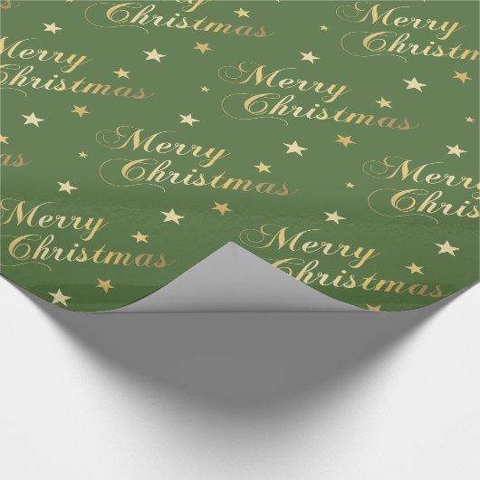 Frohe Weihnachtsstars Elegantes Skript Gold Grün Geschenkpapier (Ecke)