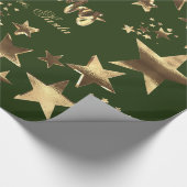 Frohe Weihnachtsstars Green Gold Elegantes Skript Geschenkpapier (Ecke)