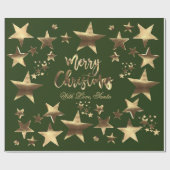 Frohe Weihnachtsstars Green Gold Elegantes Skript Geschenkpapier (Flach)