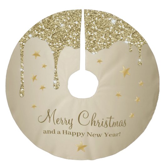 Frohe Weihnachtsstars Melting Gold Glittery Glam Polyester Weihnachtsbaumdecke (Vorderseite)