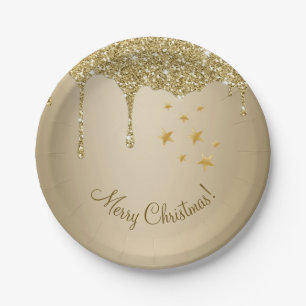 Frohe Weihnachtsstars Melting Gold Glitzer Pappteller