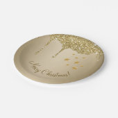 Frohe Weihnachtsstars Melting Gold Glitzer Pappteller (Schrägansicht)