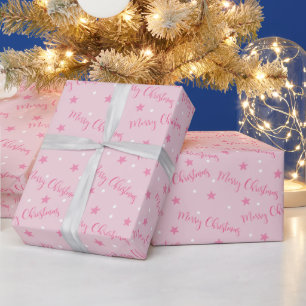 Frohe Weihnachtsstars Polka Dots Pink Weihnachten Geschenkpapier