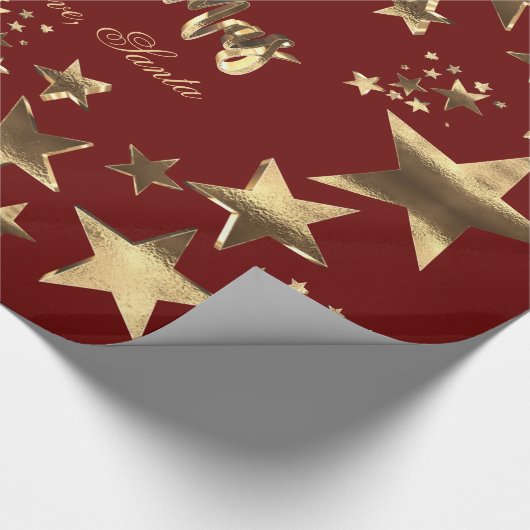 Frohe Weihnachtsstars Red Gold Elegantes Skript Geschenkpapier (Ecke)