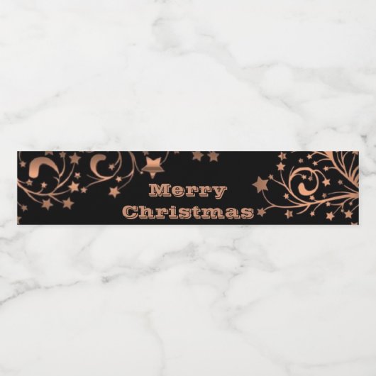 Frohe Weihnachtsstars Schwarz-Braun-Kupfer Wasserflaschenetikett (Einzelnes Label)