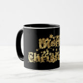 Frohe Weihnachtsstars Typografie Black and Gold Tasse (Vorderseite Links)