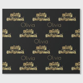 Frohe Weihnachtsstars Typografie Black Gold Chic Geschenkpapier (Flach)