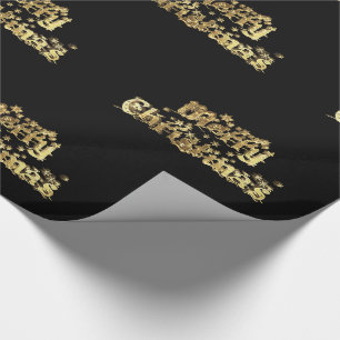 Frohe Weihnachtsstars Typografie Black Gold Chic Geschenkpapier