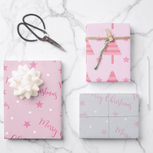 Frohe Weihnachtsstars Weihnachtsbaumen Weihnachten Geschenkpapier Set (Vorderseite)