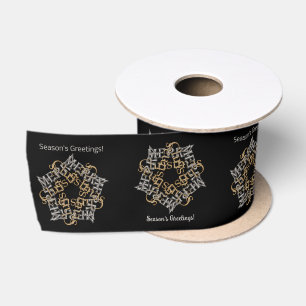 Frohe Weihnachtsstern-Muster Gold, Silber, Schwarz Satinband