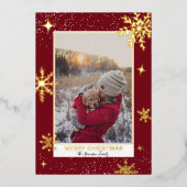 Frohe Weihnachtssterne schneerotes Foto Folien Feiertagskarte (Vorderseite)