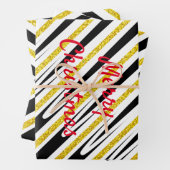 Frohe Weihnachtsstreifen Muster Gold Glitzer Künst Geschenkpapier Set (Beispiel)