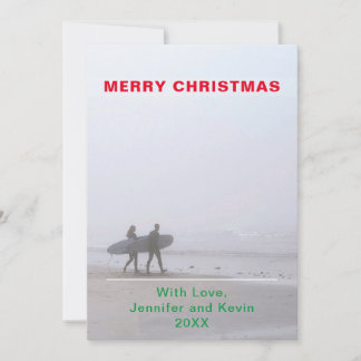Frohe Weihnachtssurfing Couple Foto Urlaubskarte