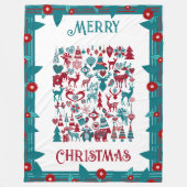 Frohe Weihnachtssymbol Nordic Floral Border Winter Fleecedecke (Vorderseite)