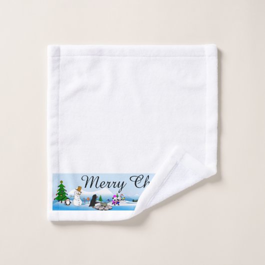 Frohe Weihnachtsszene auf Handtuch-Set Badhandtuch Set (Waschlappen)