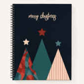 Frohe Weihnachtstext abstrakte Weihnachtsbäume Notizblock (Vorderseite)