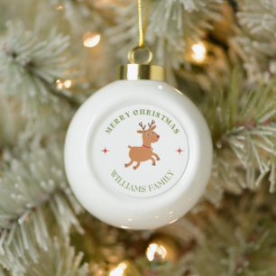 Frohe Weihnachtstext Rentiere weiß Keramik Kugel-Ornament