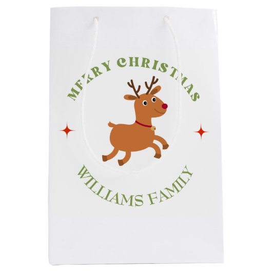 Frohe Weihnachtstext Rentiere weiß Mittlere Geschenktüte (Vorderseite)
