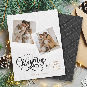 Frohe Weihnachtstextur und graue Karierte Fotokart Feiertagskarte