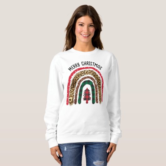 Frohe Weihnachtstierdrucke Regenbogen Sweatshirt (Vorne ganz)