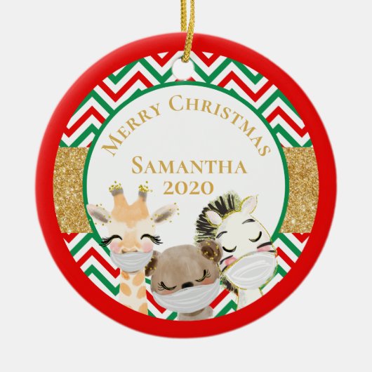 Frohe Weihnachtstiere Gesicht Masken 2020 Custom Keramik Ornament (Vorne)