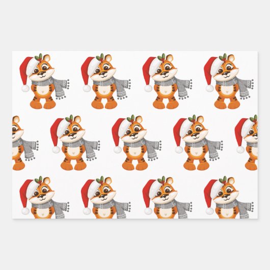 Frohe Weihnachtstiger niedlich Geschenkpapier Set (Vorderseite 3)