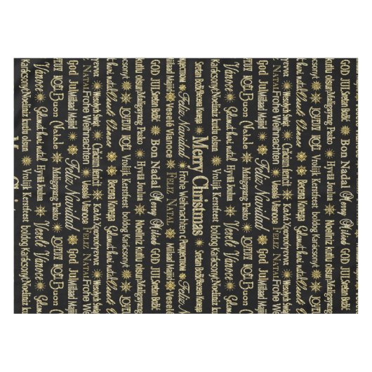 Frohe Weihnachtstypografie Black & Gold Glitzer Tischdecke (Vorderseite (Horizontal))