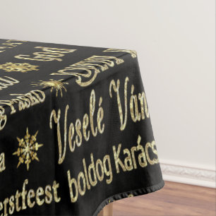 Frohe Weihnachtstypografie Black & Gold Glitzer Tischdecke