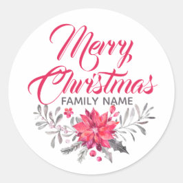 Frohe Weihnachtstypografie Blume Bouquet Sticker