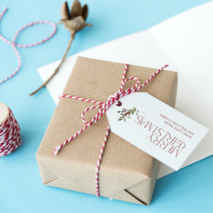 Frohe Weihnachtstypografie Botanisch Geschenkanhänger