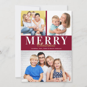 Frohe Weihnachtstypografie Burgundy 3 Fotos Feiertagskarte
