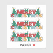 Frohe Weihnachtstypografie dekoriert Pine Tree Aufkleber (Blatt)