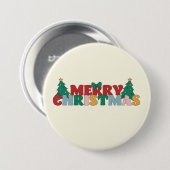 Frohe Weihnachtstypografie dekoriert Pine Tree Button (Vorne & Hinten)