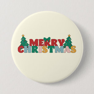 Frohe Weihnachtstypografie dekoriert Pine Tree Button