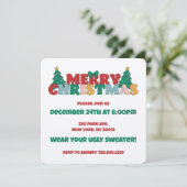 Frohe Weihnachtstypografie dekoriert Pine Tree Einladung (Stehend Vorderseite)