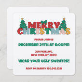 Frohe Weihnachtstypografie dekoriert Pine Tree Einladung (Vorne/Hinten)