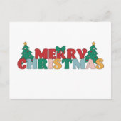 Frohe Weihnachtstypografie dekoriert Pine Tree Postkarte (Vorderseite)