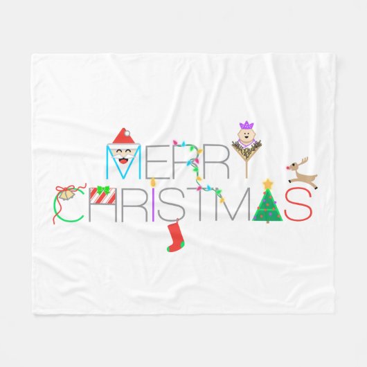 Frohe Weihnachtstypografie Fleecedecke (Vorderseite (Horizontal))