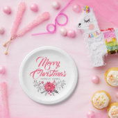 Frohe Weihnachtstypografie & Floral Bouquet Pappteller (Party)