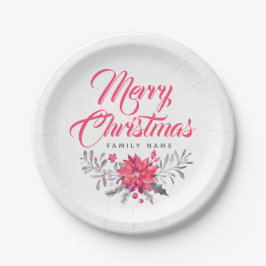 Frohe Weihnachtstypografie & Floral Bouquet Pappteller