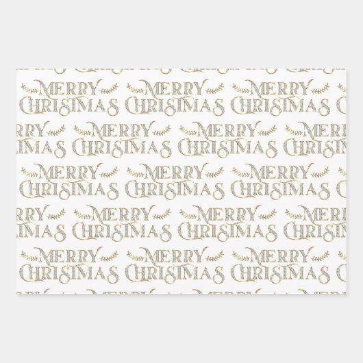 Frohe Weihnachtstypografie Imitate Glitzer Textur Geschenkpapier Set (Vorderseite 2)