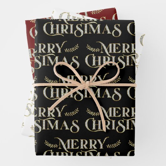 Frohe Weihnachtstypografie Imitate Glitzer Textur Geschenkpapier Set (Beispiel)