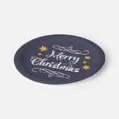 Frohe Weihnachtstypografie Light Blue White Pappteller (Schrägansicht)