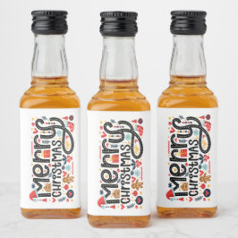 Frohe Weihnachtstypografie Mini Alkoholflaschenetikett