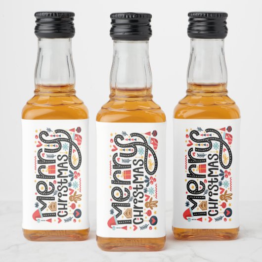 Frohe Weihnachtstypografie Mini Alkoholflaschenetikett (Flaschen)