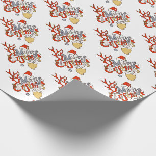 Frohe Weihnachtstypografie mit Rentier Antlers Geschenkpapier