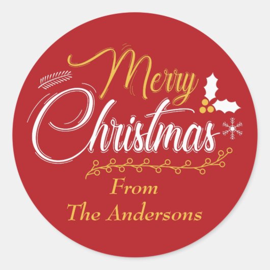 Frohe Weihnachtstypografie Personalisiert Runder Aufkleber (Vorderseite)