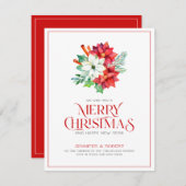 Frohe Weihnachtstypografie & Poinsettia Bouquet Dankeskarte (Vorne/Hinten)